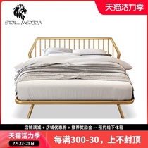 Light luxury Italian bed Net red stainless steel bed Modern simple bed 1 8 meters single double Nordic minimalist bed L166