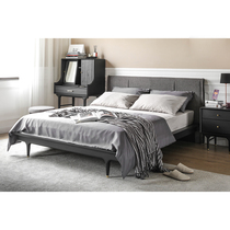 Nordic expression used industrial style imported E10 leather fabric solid wood soft back double bed Black TZ K