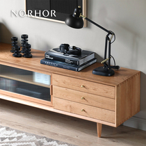 Nordic Expression GUAN Glass Moving Door Solid Wood TV Cabinet Japanese Medieval Retro Cherry Oak Drawer K#