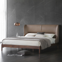 Nordic expression Italian simple North American black walnut FORLI high back soft bag leather double bed camel K#
