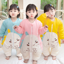 Baby sleeping bag autumn and winter thickened male and female baby sandwich pajamas childrens winter thermostatic split anti-kicking quilt