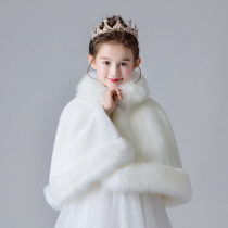 Childrens cloak cloak autumn and winter out plus velvet thickened middle and big child girl princess Korean plush shawl coat