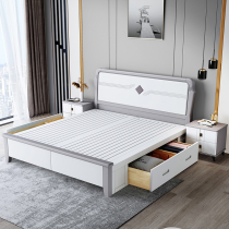  Solid wood bed 1 8 meters modern simple light luxury master bedroom big wedding bed 1 5m household white double high box storage bed