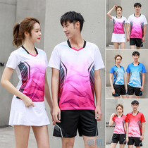 2021 New badminton suit men and women short sleeve summer quick dry table tennis sports set Competition Air volleyball top