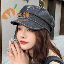 Korean Version Lady New Flat Top Denim Duck Tongue Cap Fall Outdoor Leisure 100 Hitch Pure Navy Hat