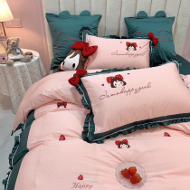 Princess wind 60 long-staple cotton four-piece cotton cotton ruffle quilt cover cartoon girl childrens bedding
