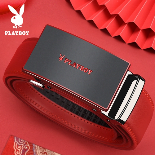 Playboy, мужской ремень, высококлассный кожаный красный оберег на день рождения, из натуральной кожи