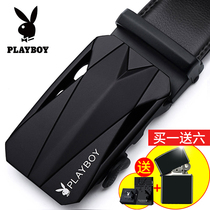 Playboy belt Mens cowhide leather pure automatic buckle Young people summer waist belt ins casual trend