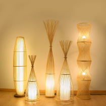 Japanese floor lamp tatami Chinese Zen tea room bamboo weaving lamp Nordic living room bedroom study vertical fishing lamp