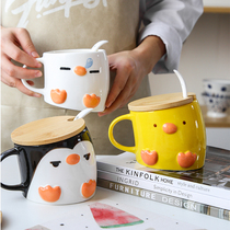 Xunwu Society Irregular small fresh ceramic water cup with lid spoon Large capacity office coffee personality Mark water cup