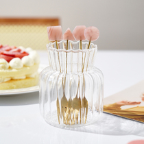 Luxury stainless steel fruit fork set small fork home creative cute children fruit sign dessert cake storage jar
