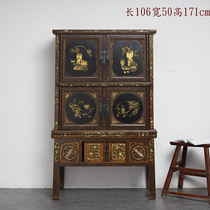 The Qing Dynasty Carved Flowers Old Wardrobe Old Bookcase Old Tea Cabinet Old Cabinet Folklore Ancient Old Furniture Old Furniture Old Objects Second-hand Collection
