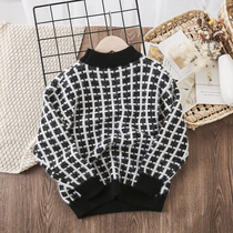  Boys mink fluff 2021 autumn and winter new thickened pullover knitwear childrens bottoming shirt mid-size childrens trend