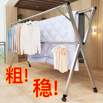  Clothes rack floor-to-ceiling folding outdoor stainless steel balcony double pole home bedroom multi-function drying quilt artifact