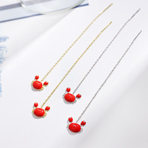 Red Small Crab Earline Woman Temperament South Korea 925 Pure Silver Plated 18K Gold Ear Chain Long Atmospheric Superfairy