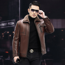 New Haining real leather hair one mens leather top layer cowhide plus velvet thick casual jacket wool liner jacket