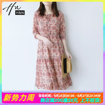 Gentle wind French floral dress female summer new retro high-end chiffon commuter mid-length temperament small skirt