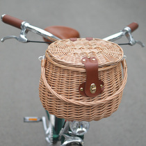 Retro rattan bicycle basket basket shopping basket tote basket basket basket storage basket car head basket with lid car basket