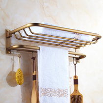 Antique all copper folding towel rack bronze bath towel rack set European toilet bathroom rack