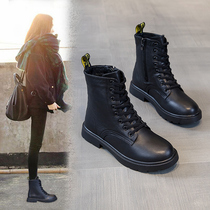 Genuine leather Martin boots female Inn Wind womens shoes 2021 new winter plus suede thickened 100 lapped flat bottom big code short boots 41