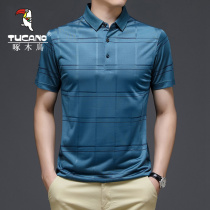 Woodpecker mens short-sleeved Polo shirt Korean edition business casual Mulberry silk mens T-shirt Slim summer top men