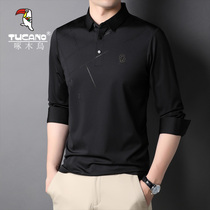 Woodpecker autumn thin long-sleeved t-shirt mens bottoming polo shirt young and middle-aged business loose handsome top men