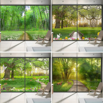 Toilet bathroom window transparent opaque balcony living room peeking glass sticker frosted glass film forest