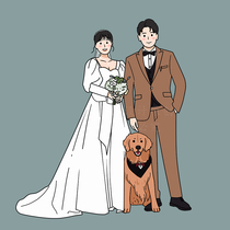 Hand-painted Avatar custom wedding photo cartoon portrait comic welcome card Q version wedding invitation Illustration Design