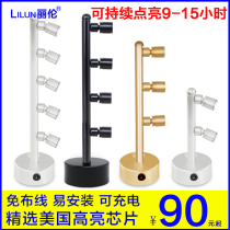 led charging jewelry display cabinet multi-head pole spotlight highlight glass exhibition hall removable paste wireless battery light