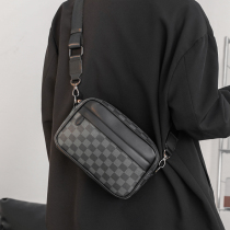 Hong Kong new fashion brand men's leather casual plaid bag shoulder messenger bag Korean fashion small square bag backpack