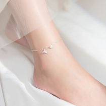 Love Rocky S925 silver anklet female Korean sweet summer girl heart hollow micro-inlaid fishtail Pearl foot jewelry