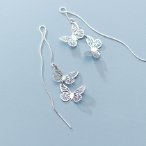 Love Lotch s925 Silver Sen Ensemble Sweet Hollowed-out Butterfly Earline Brief Korean version of long style Refined Ear Accessories
