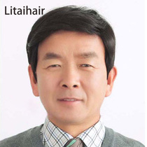 Wig mens full hand-woven real hair Mens real hair set Middle-aged mens hairstyle Business breathable wig short hair