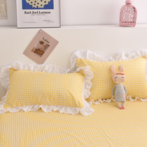 Solid color hipster plaid yellow lace pillowcase student dormitory cotton single pillowcase 48*74 pair