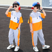 Boys summer clothing suit 2022 new loose boy summer knit sports short sleeves two pieces for big child long pants