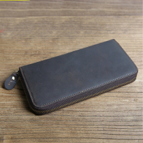 Retro Crazy Mapleather Men Wallet Head Layer Cow Leather Large Capacity Hand Bag Genuine Leather Long Money Clip Zipper Handmade Leather Clip