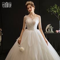 Taped chest light main wedding dress 2021 New Mori bride French luxury big tailing temperament simple Swan Lake