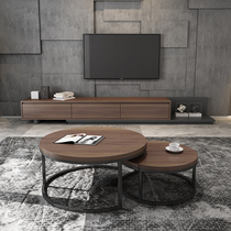 Rockboard tea table TV cabinet Composition Living room Small family Type Nordic light extravagant modern minimalist walnuts wood color TV enclosure