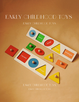 Large Montz Early Teaching Puzzle Toy Shape paired with young childrens hands - grip plate 1 - 2 year old baby