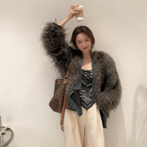 Autumn and winter 2021 new raccoon hair car strip braided denim fur fox hair jacket net red Korean version of the young model