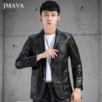 Suit single leather mens leather head layer cowhide oil wax old hunting Tide brand leather jacket youth suit jacket