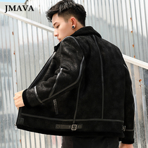 Leather and wool mens sheep cutting leather clothing Haining fur wool short leather clothing mens real fur coat winter