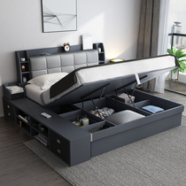 Bed light luxury modern master bedroom simple high box air pressure storage small Apartment 1 meter 5 storage Nordic furniture double bed