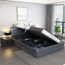 Bed Simple modern pneumatic side open bedroom storage Nordic single bed 1 2m high box storage bed Second bedroom small apartment type