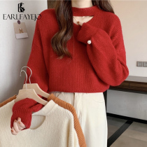 Red knitted bottoming shirt women's autumn and winter 2021 new ladies fashion foreign style sweater with clothes inside