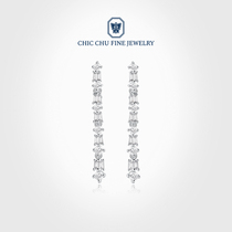 Instant treasure hunt new 18k white gold diamond ear chain fashion diamond-set true diamond drop earrings temperament earrings jewelry women
