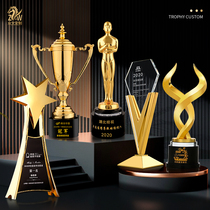 Metal trophy customization Oscar little Golden man creative Crystal trophy high-end atmosphere annual meeting award lettering customization