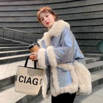 Lamb hair shiny cotton coat womens short coat 2021 Winter new Korean loose laser bread down cotton coat