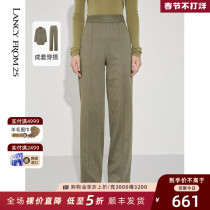 Langzi French green knit striped straight leg suit pants womens fall winter 2021 new temperament looks thin long pants
