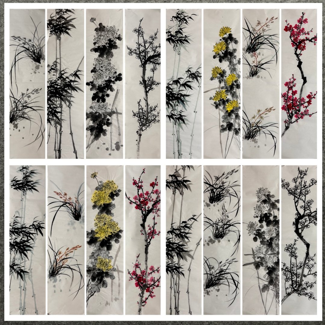 梅兰竹菊四条屏纯手绘画芯-梅兰竹菊四条屏纯手绘画芯促销价格、梅兰竹